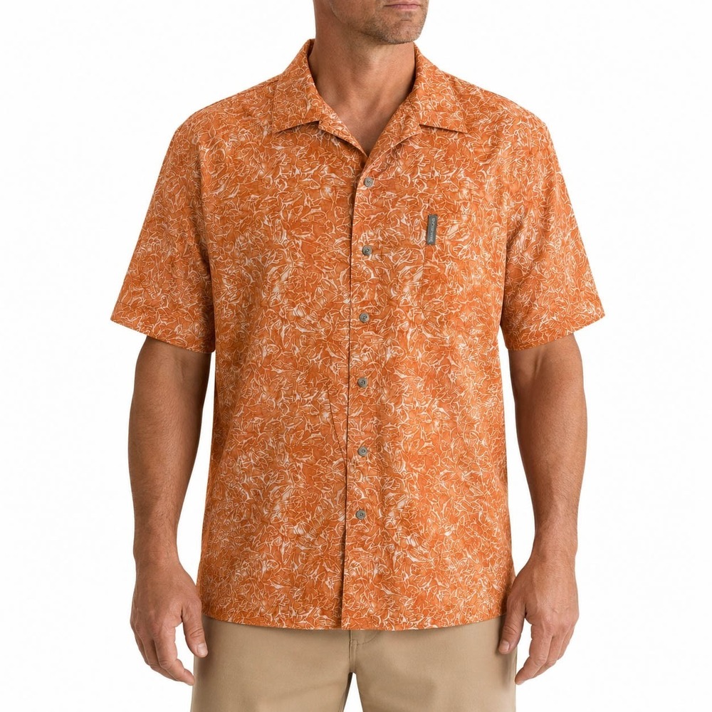 Columbia Shirt 2XL Fish Print Outlines Orange White‎